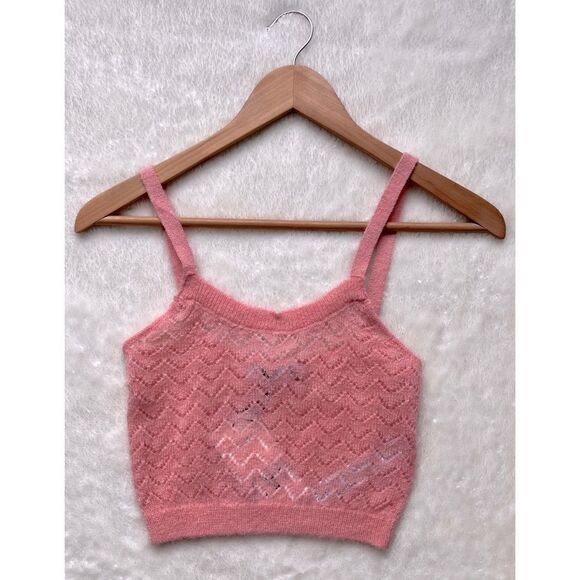 NWT Zara Pink Alpaca & Wool Blend Pointelle Cropped Top - Picture 8 of 12